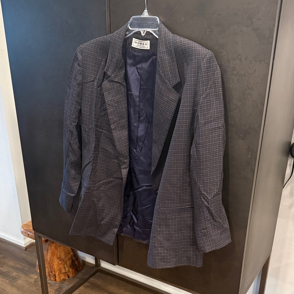 Dumas Navy Blue Plaid Tailored Blazer Vintage Wool
